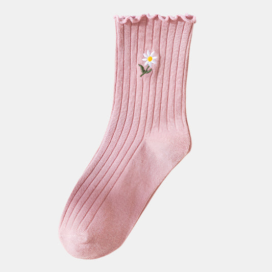 Japanese Cute Cotton Daisy Lace Pile Socks