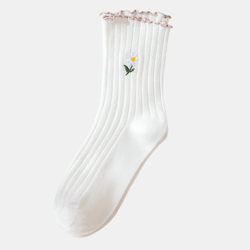 Japanese Cute Cotton Daisy Lace Pile Socks