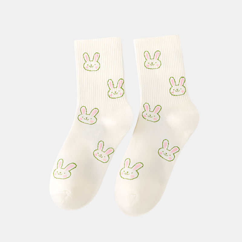Cartoon Rabbit Carrot Green Women Socks