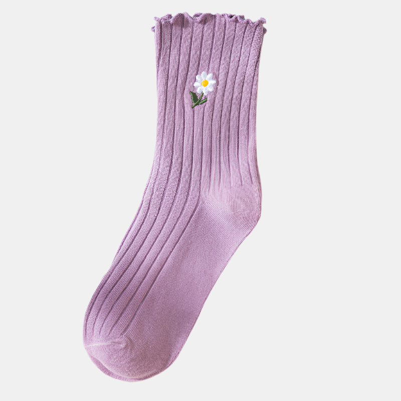 Japanese Cute Cotton Daisy Lace Pile Socks