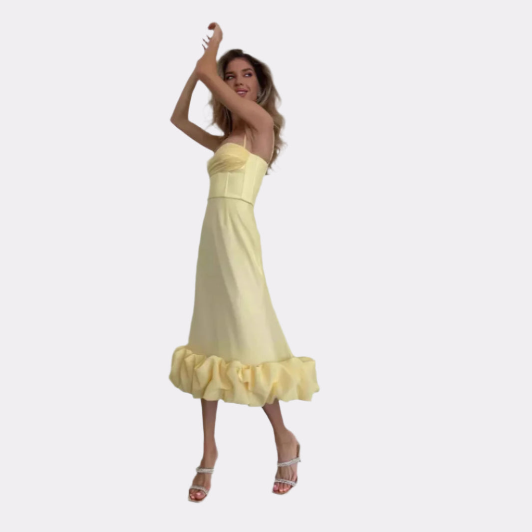 Retro Hepburn Style British Court Tight Waist Yellow Fishtail Skirt