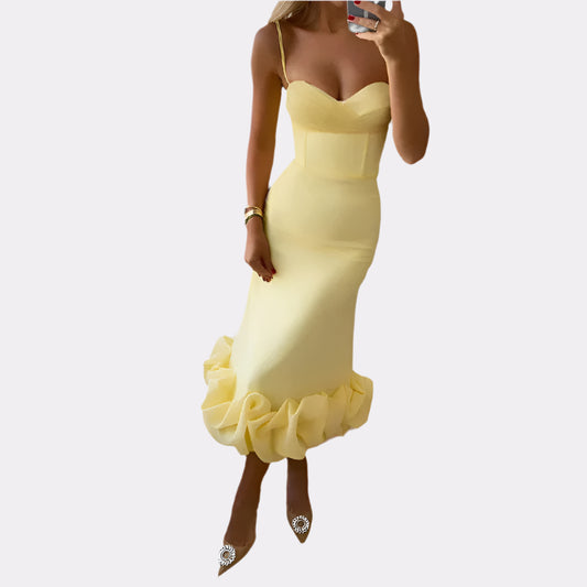 Retro Hepburn Style British Court Tight Waist Yellow Fishtail Skirt