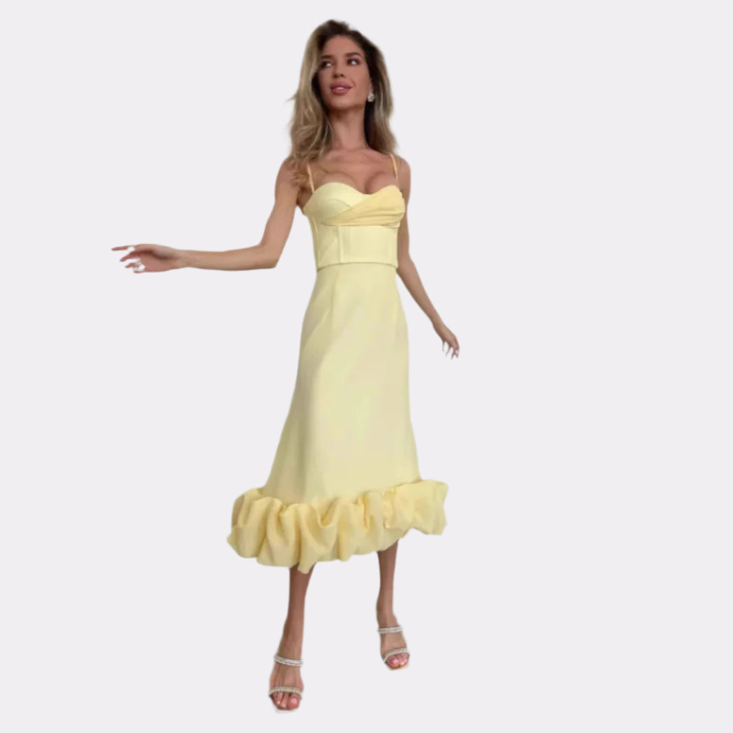 Retro Hepburn Style British Court Tight Waist Yellow Fishtail Skirt