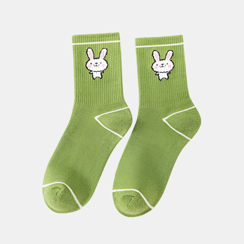 Cartoon Rabbit Carrot Green Women Socks