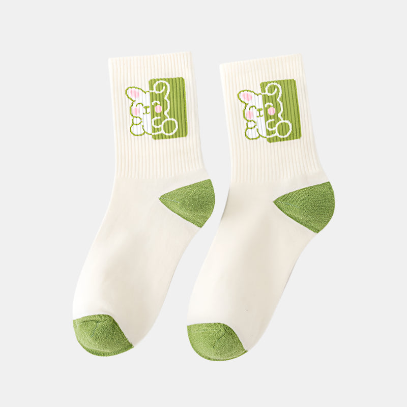 Cartoon Rabbit Carrot Green Women Socks